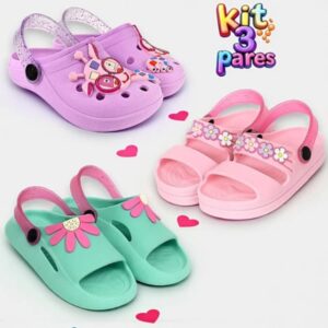 Kit 3 Pares Sandália Babuche - Tamanho 24